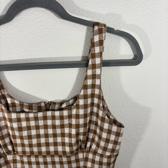 Altar'd State Checkered Brown and White Mini Dress M Preppy Feminine Minimalist - Picture 5 of 12
